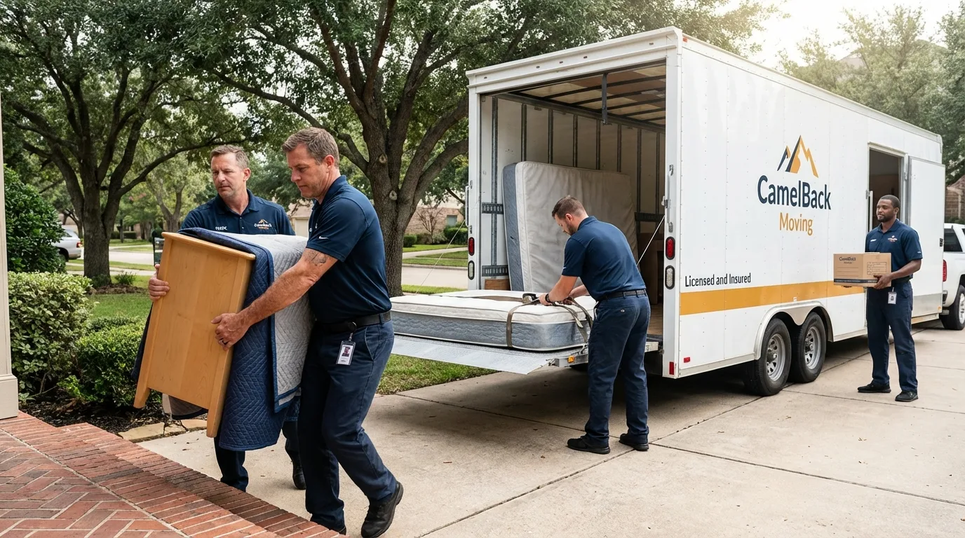 Crew loading residential truck for cross-state move from Millville, MA