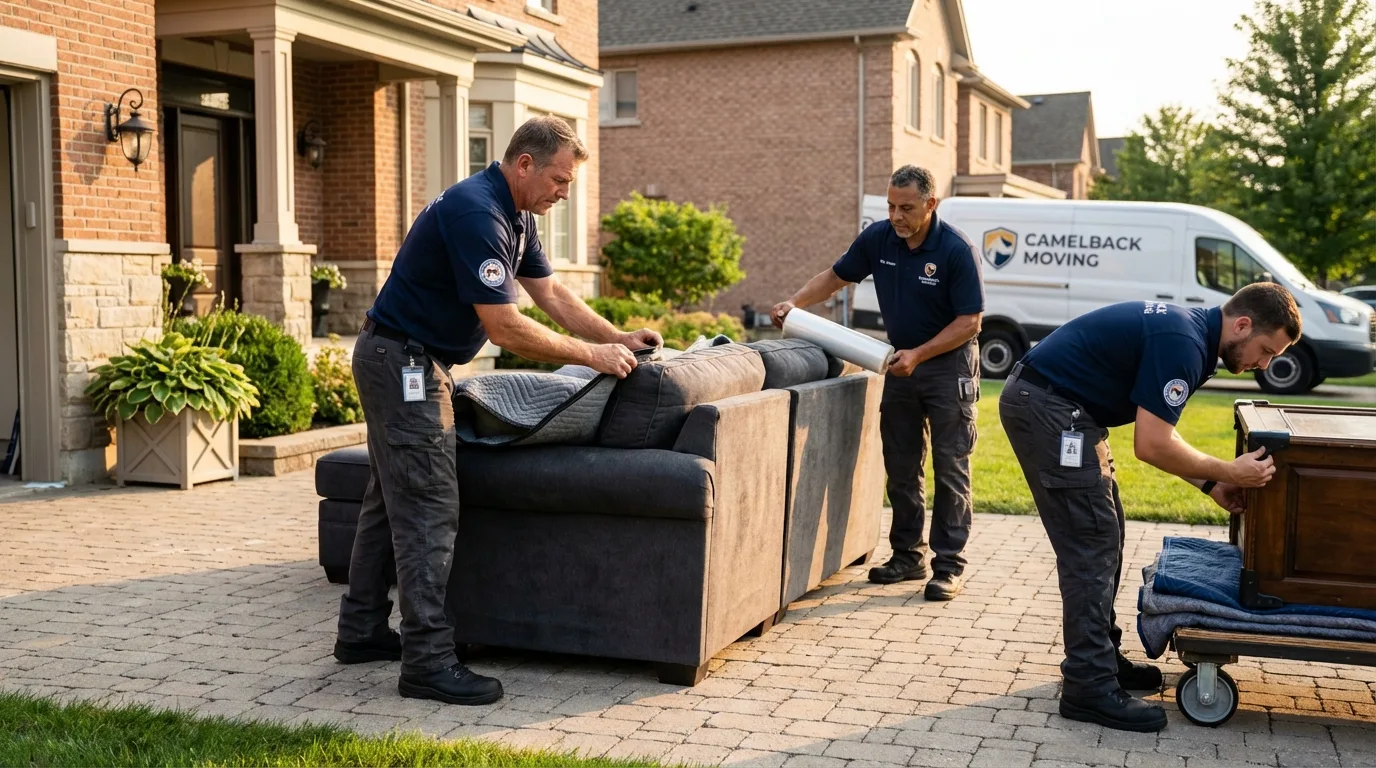 Large estate moving crew wrapping furniture in Millville, MA