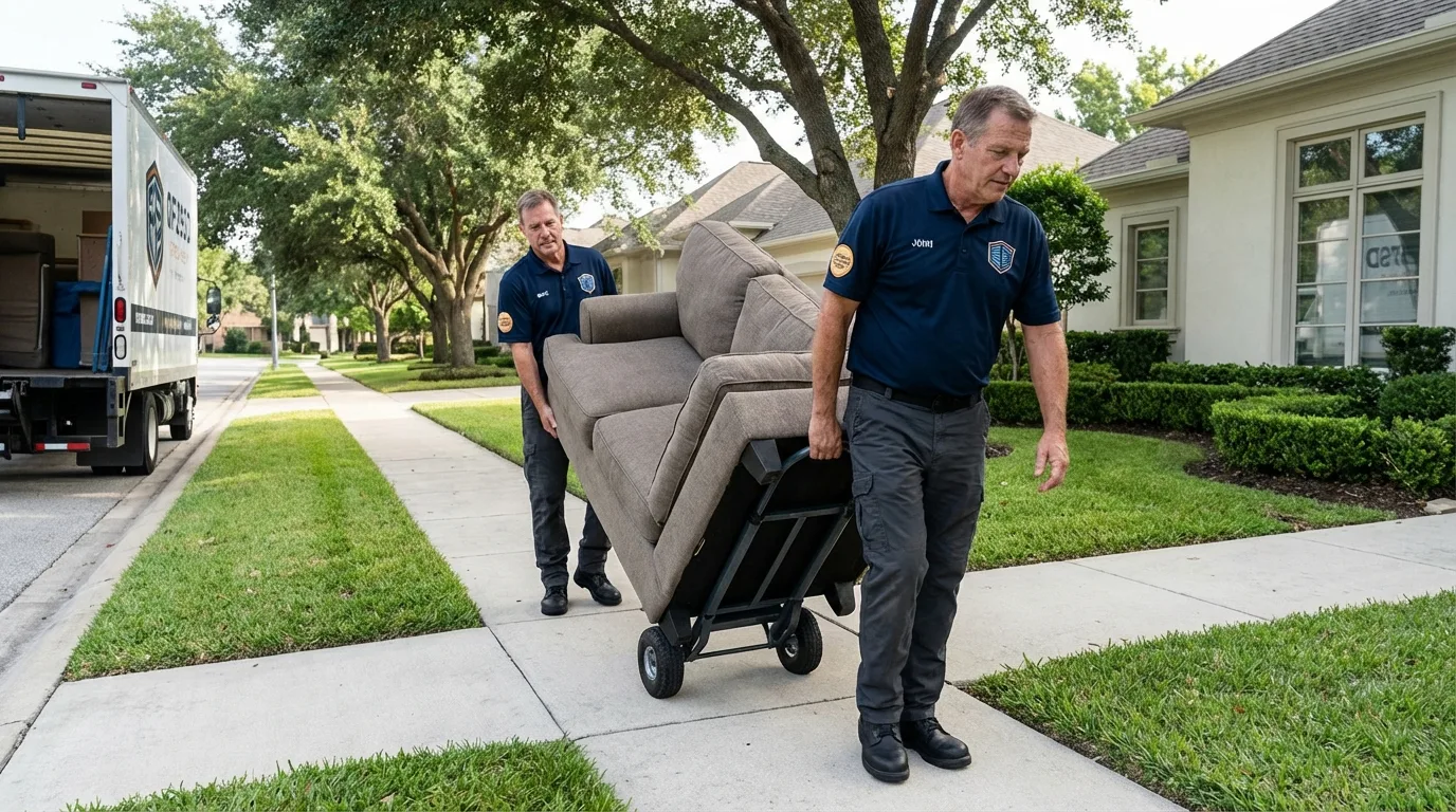 Local residential moving crew loading furniture in Millville, MA